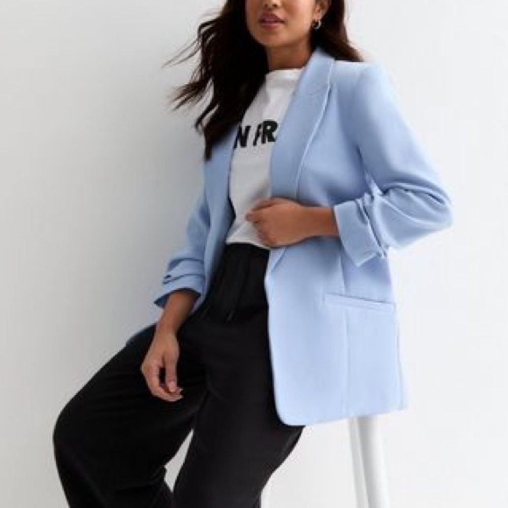 SKIES ARE BLUE WOMENS HANNAH SCUBA BLAZER LIGHT BLUE NWT